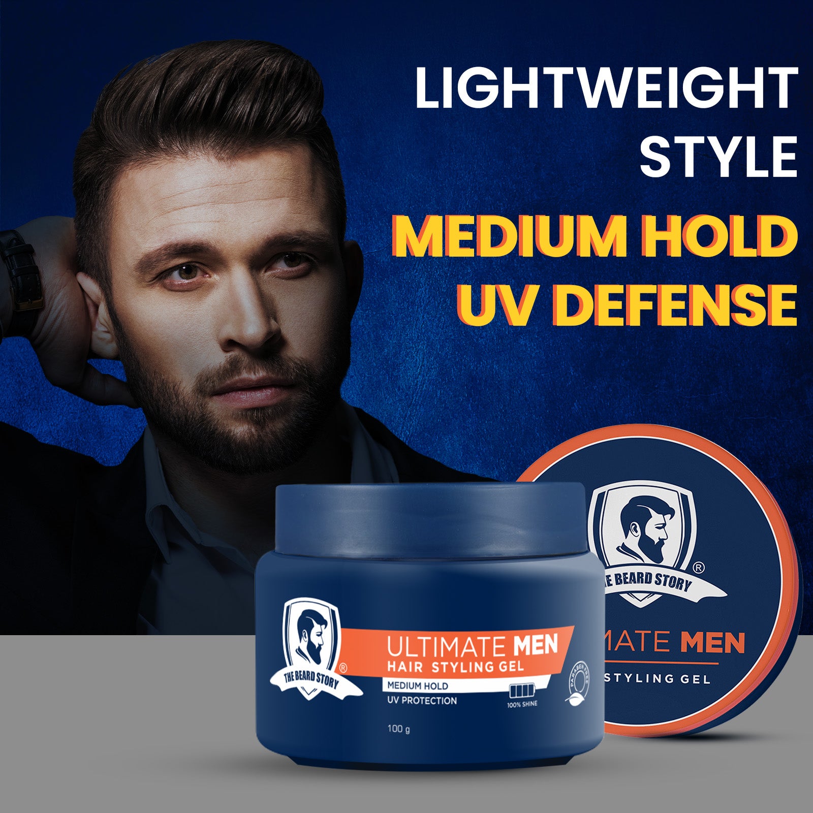 Hair Styling Gel for Men | Medium Hold | UV Protection | Long Lasting Shine | Non Sticky | 100g