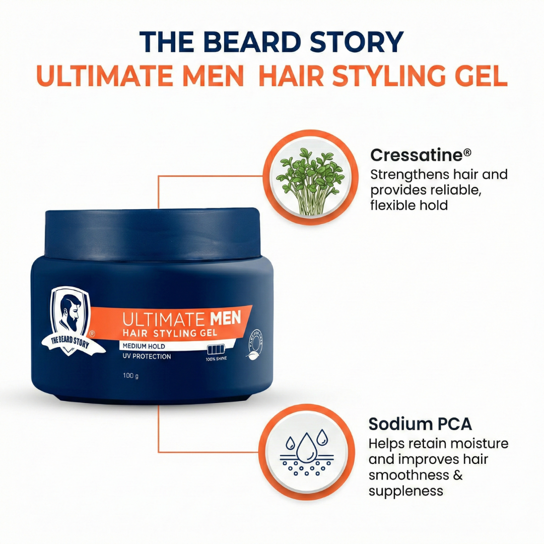 Hair Styling Gel for Men | Medium Hold | UV Protection | Long Lasting Shine | Non Sticky | 100g