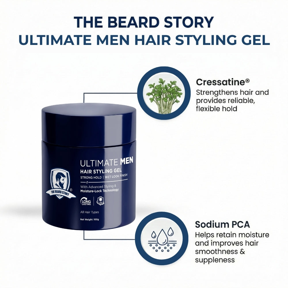 Hair Styling Gel | For Men | Strong Hold | UV Protection | Long Lasting Shine | Non Sticky | 100g