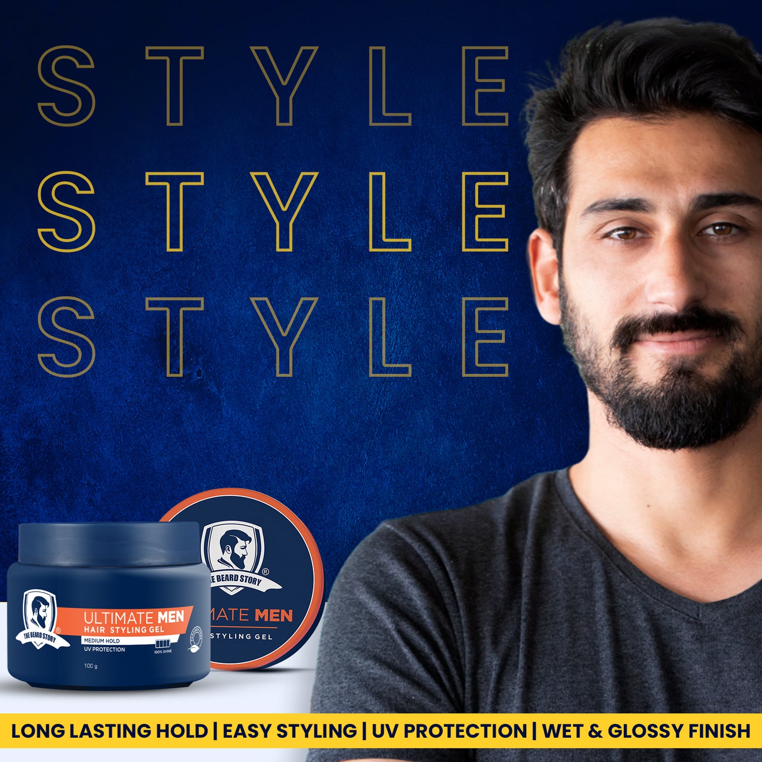 Hair Styling Gel for Men | Medium Hold | UV Protection | Long Lasting Shine | Non Sticky |  100g