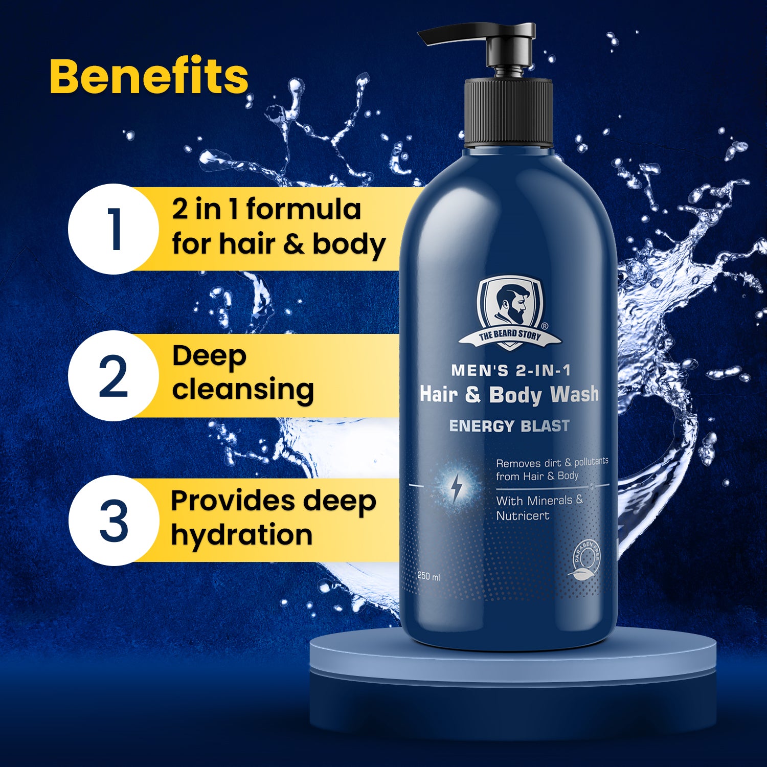 The Beard Story Mens 2 in 1 Energy Blast , Hair & Body Wash , 250 ml