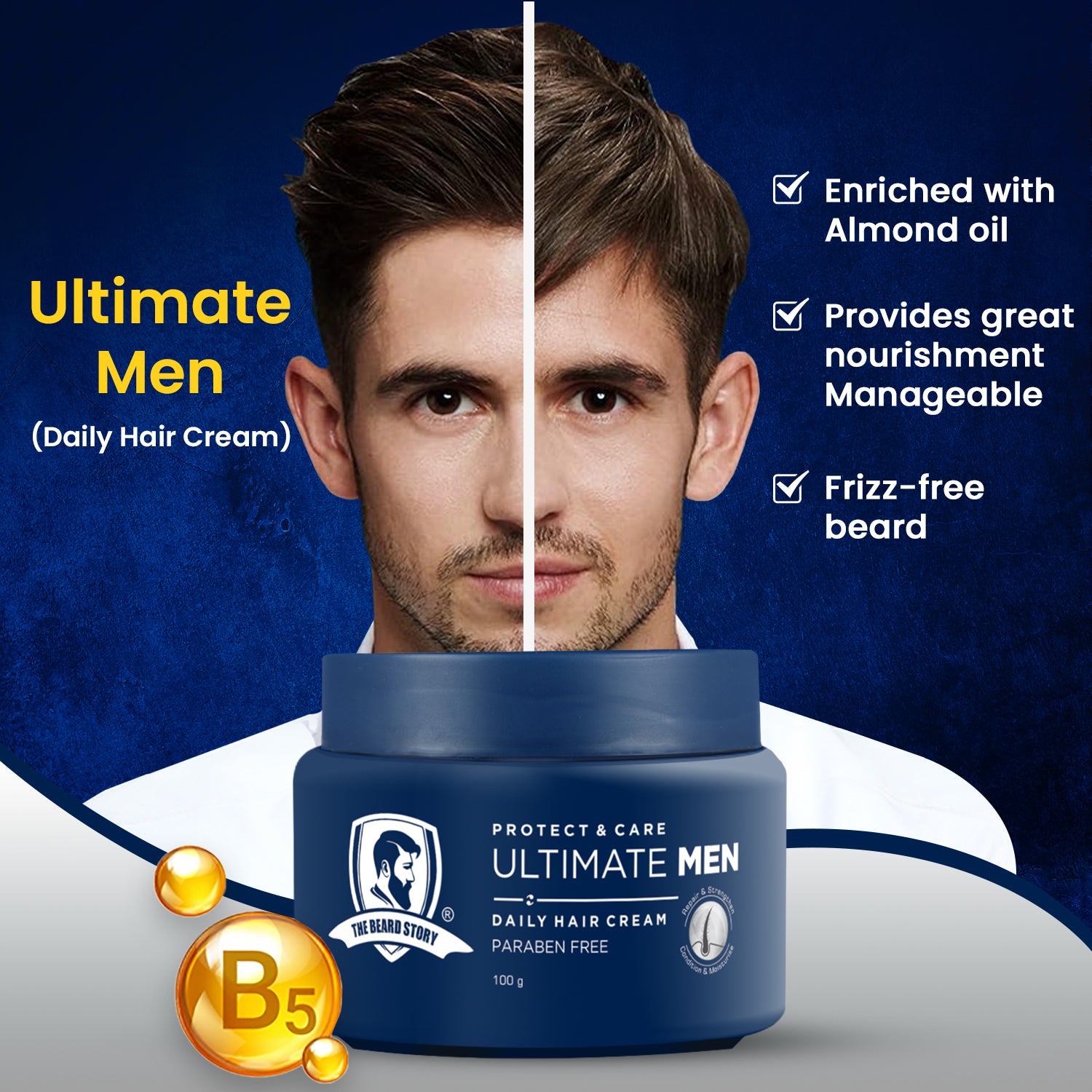 Hair Protect Cream | For Men | For Dry & Rough Hair | UV protection | Vitamin E & Argan Oil | 100gm