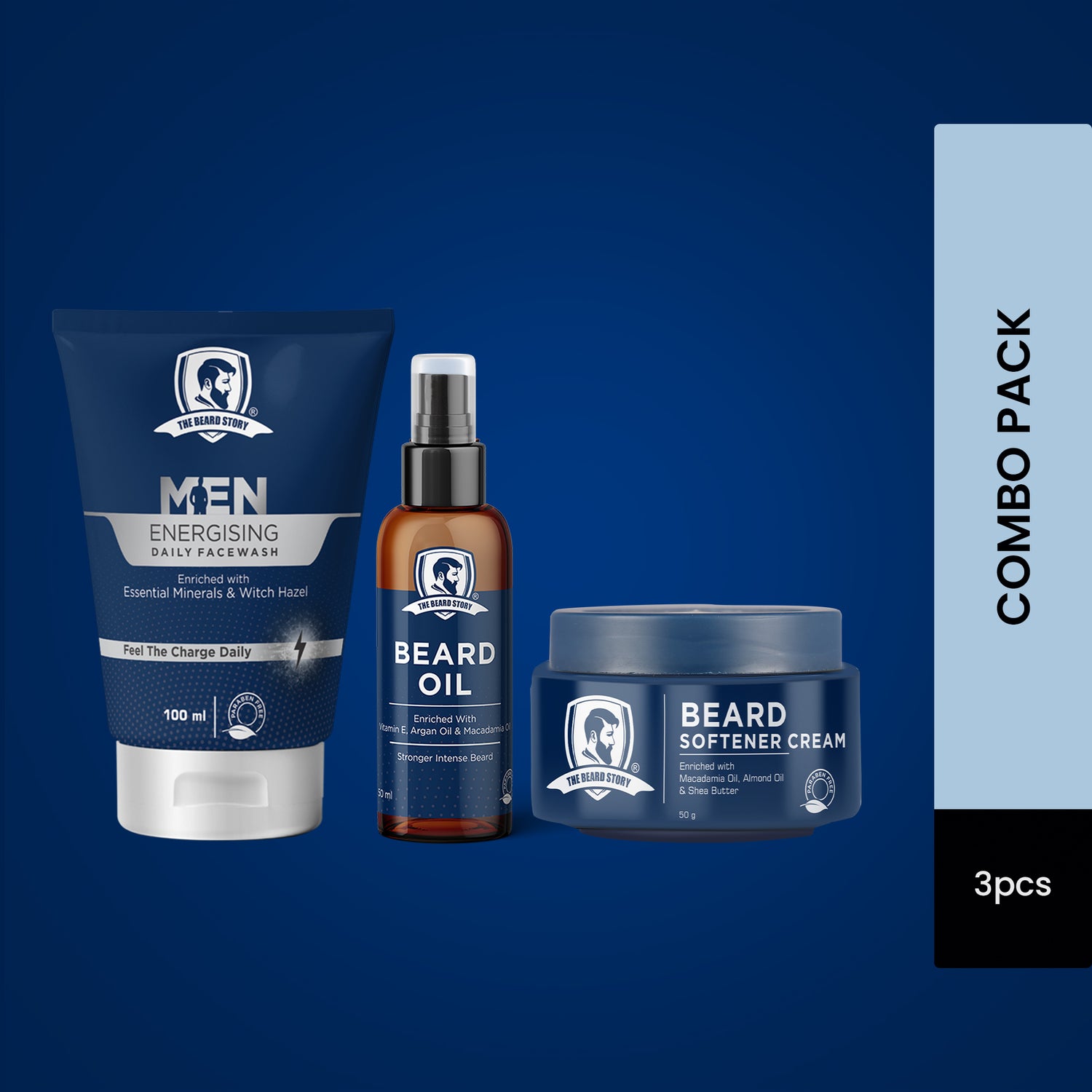 Beard Care Kit | For Men | (Energising Facewash & Beard Oil & Beard Softener Cream)  Deep Cleansing & Moisturisation | Soft Strong Beard