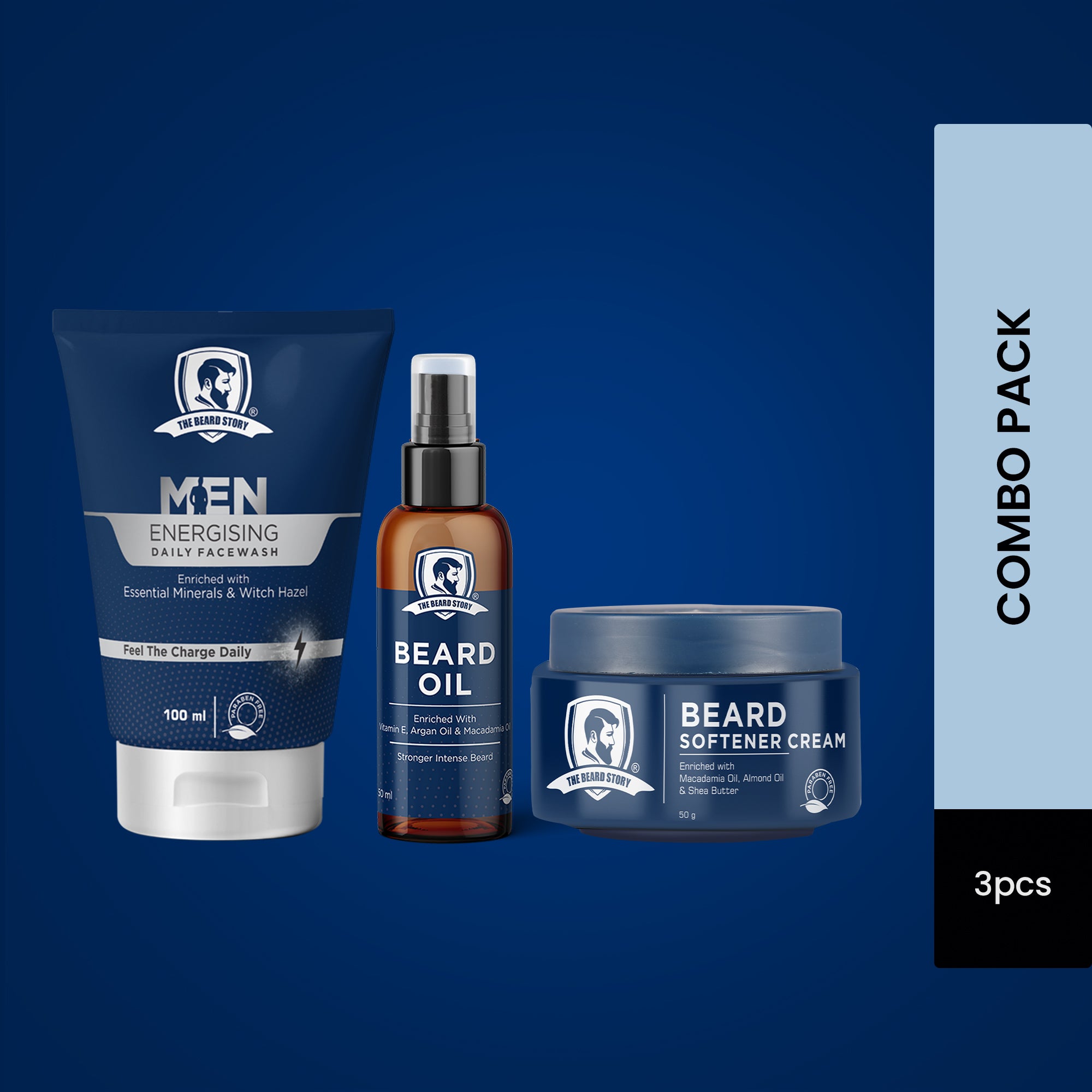 Beard Care Kit | For Men | (Energising Facewash & Beard Oil & Beard Softener Cream) Deep Cleansing & Moisturisation | Soft Strong Beard