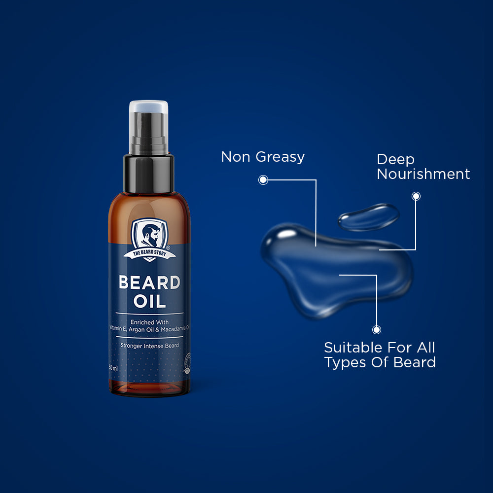 The Beard Story  Beard Oil For Grooming | For Men | Long Lasting Moisturisation | Non Sticky | Macadamia Oil, Olive Oil & Jojoba Oil | Pack of 2