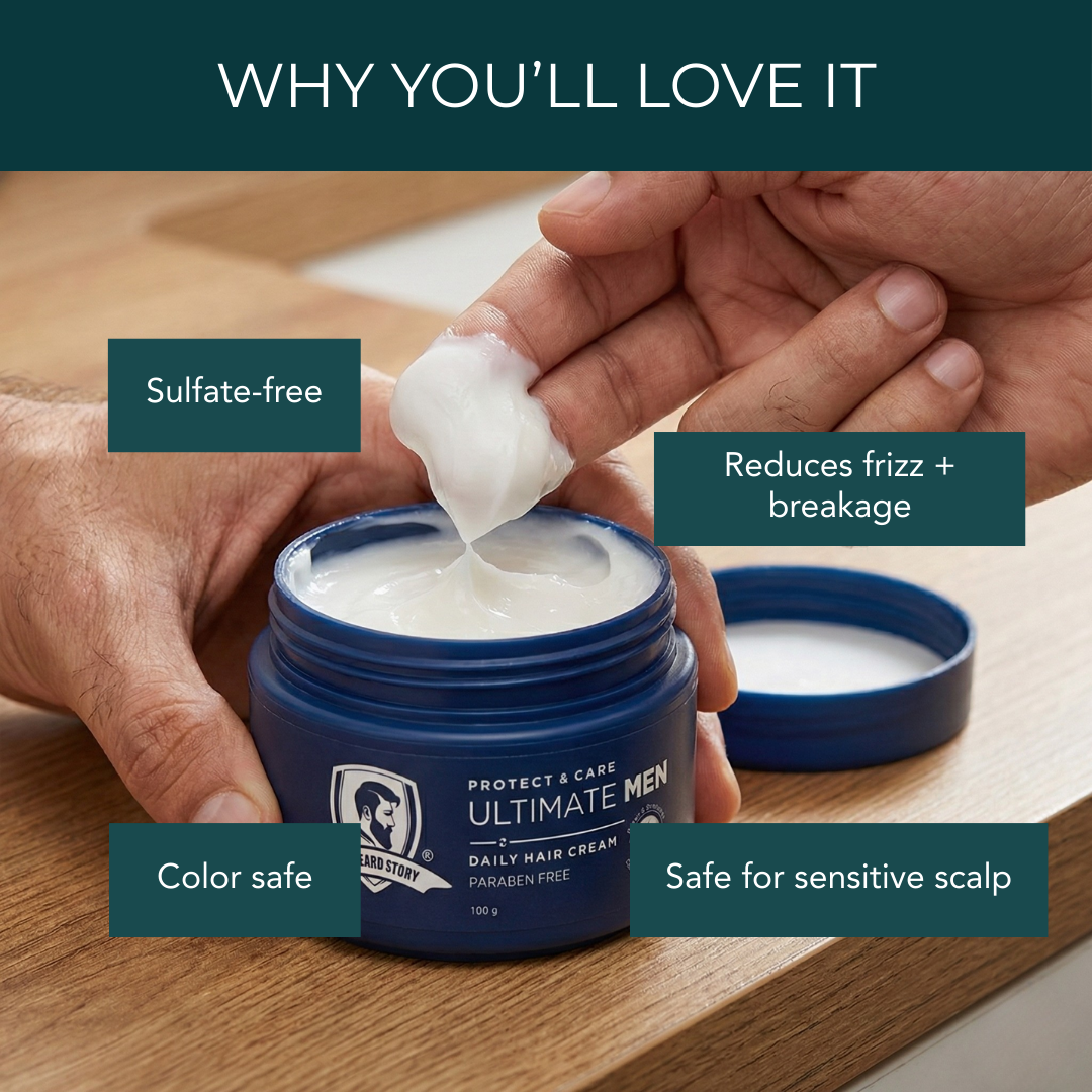 Hair Protect Cream | For Men | For Dry &amp; Rough Hair | UV protection | Vitamin E &amp; Argan Oil | 100gm