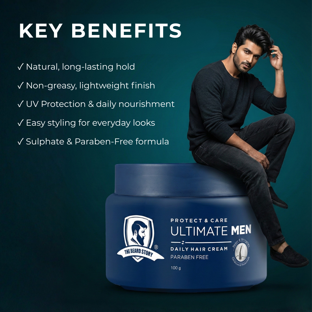 Hair Protect Cream | For Men | For Dry &amp; Rough Hair | UV protection | Vitamin E &amp; Argan Oil | 100gm