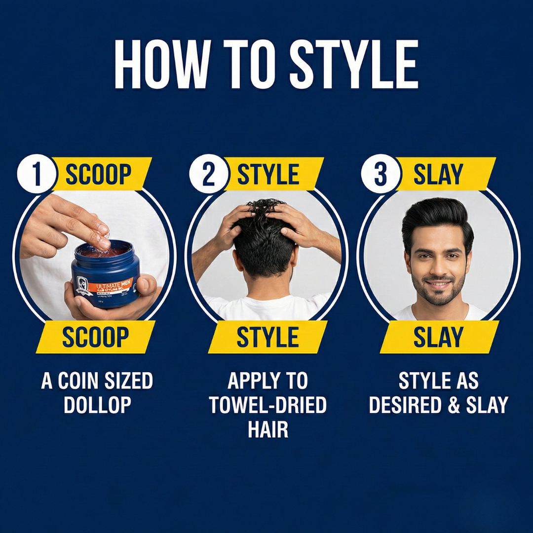 Hair Styling Gel for Men | Medium Hold | UV Protection | Long Lasting Shine | Non Sticky |  100g