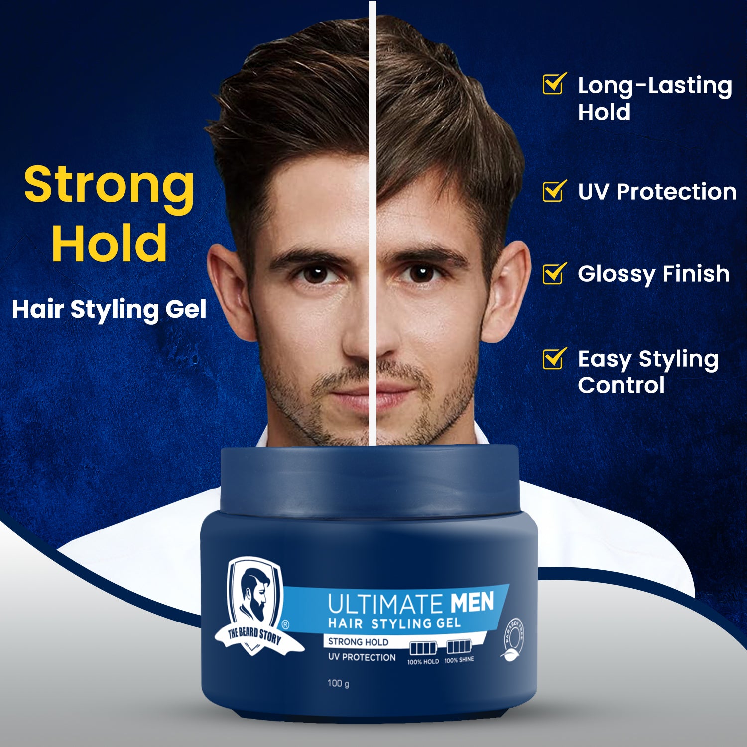 Hair Styling Gel | For Men | Strong Hold | UV Protection | Long Lasting Shine | Non Sticky | 100g
