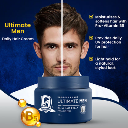 Hair Protect Cream | For Men | For Dry &amp; Rough Hair | UV protection | Vitamin E &amp; Argan Oil | 100gm