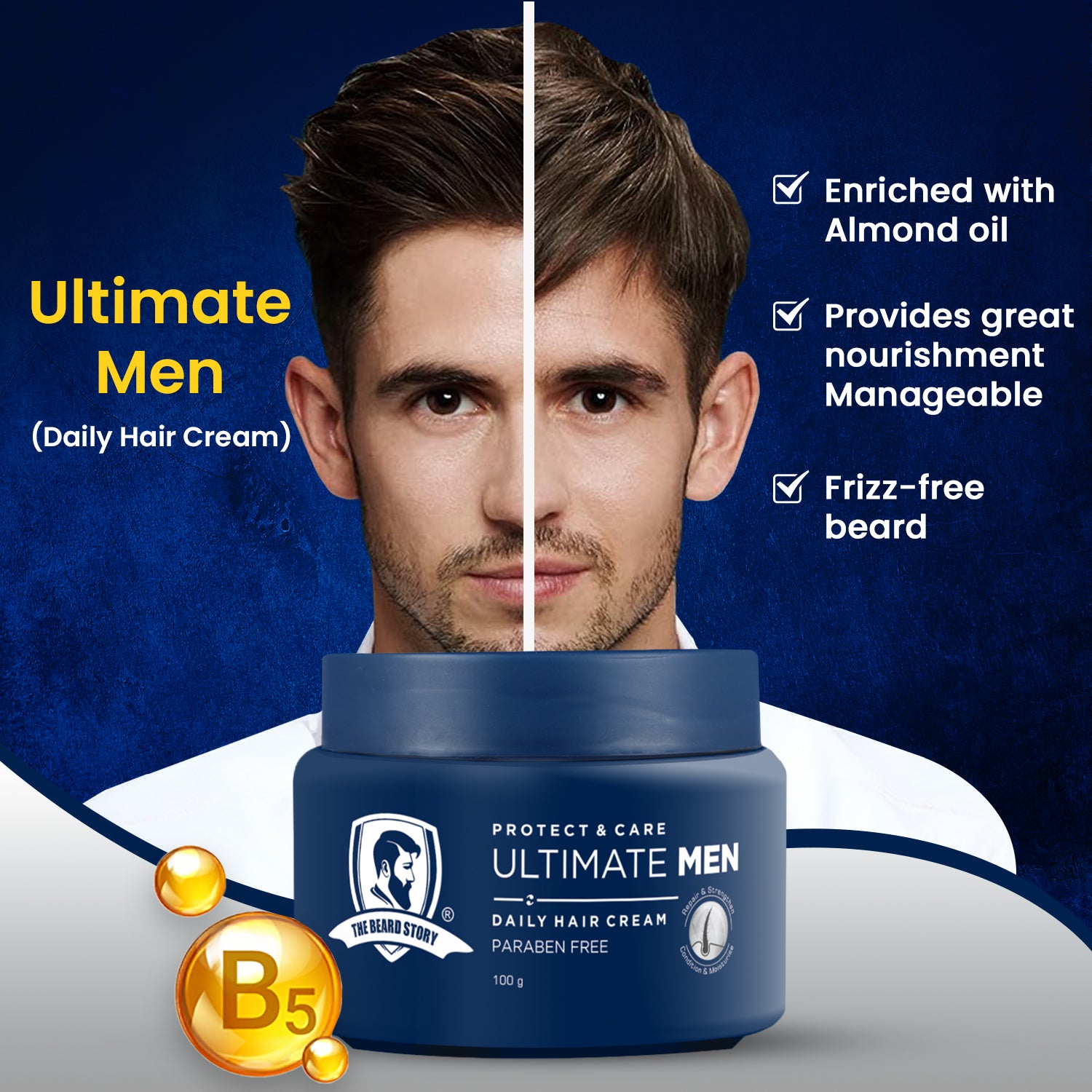 Hair Protect Cream | For Men | For Dry &amp; Rough Hair | UV protection | Vitamin E &amp; Argan Oil | 100gm