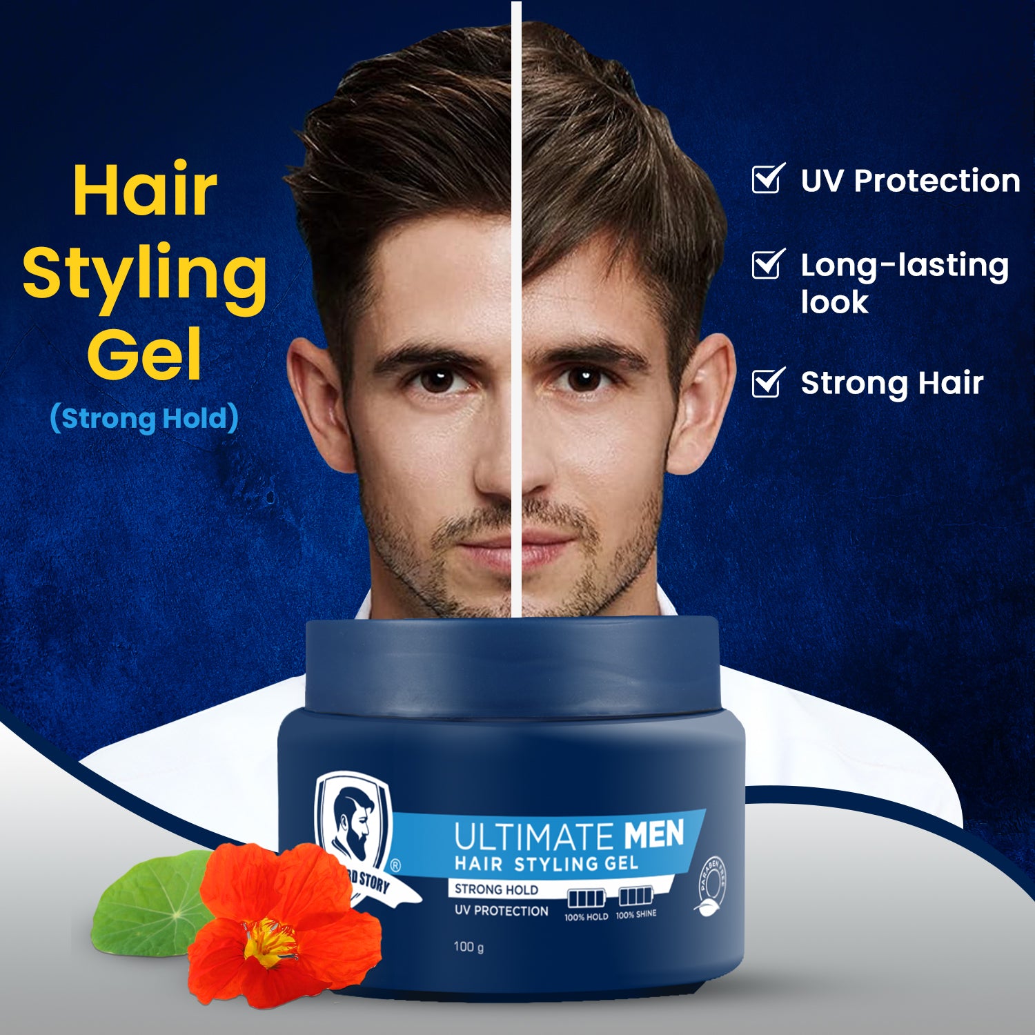 Hair Styling Gel | For Men | Strong Hold | UV Protection | Long Lasting Shine | Non Sticky | 100g