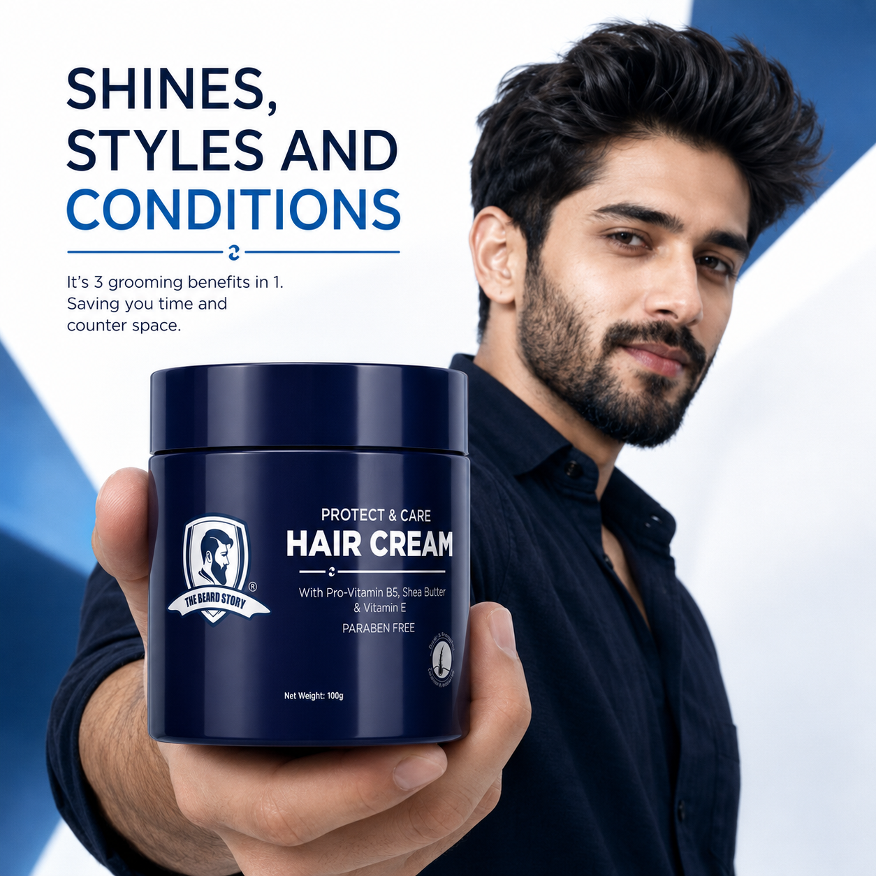 Hair Protect Cream | For Men | For Dry &amp; Rough Hair | UV protection | Vitamin E &amp; Argan Oil | 100gm