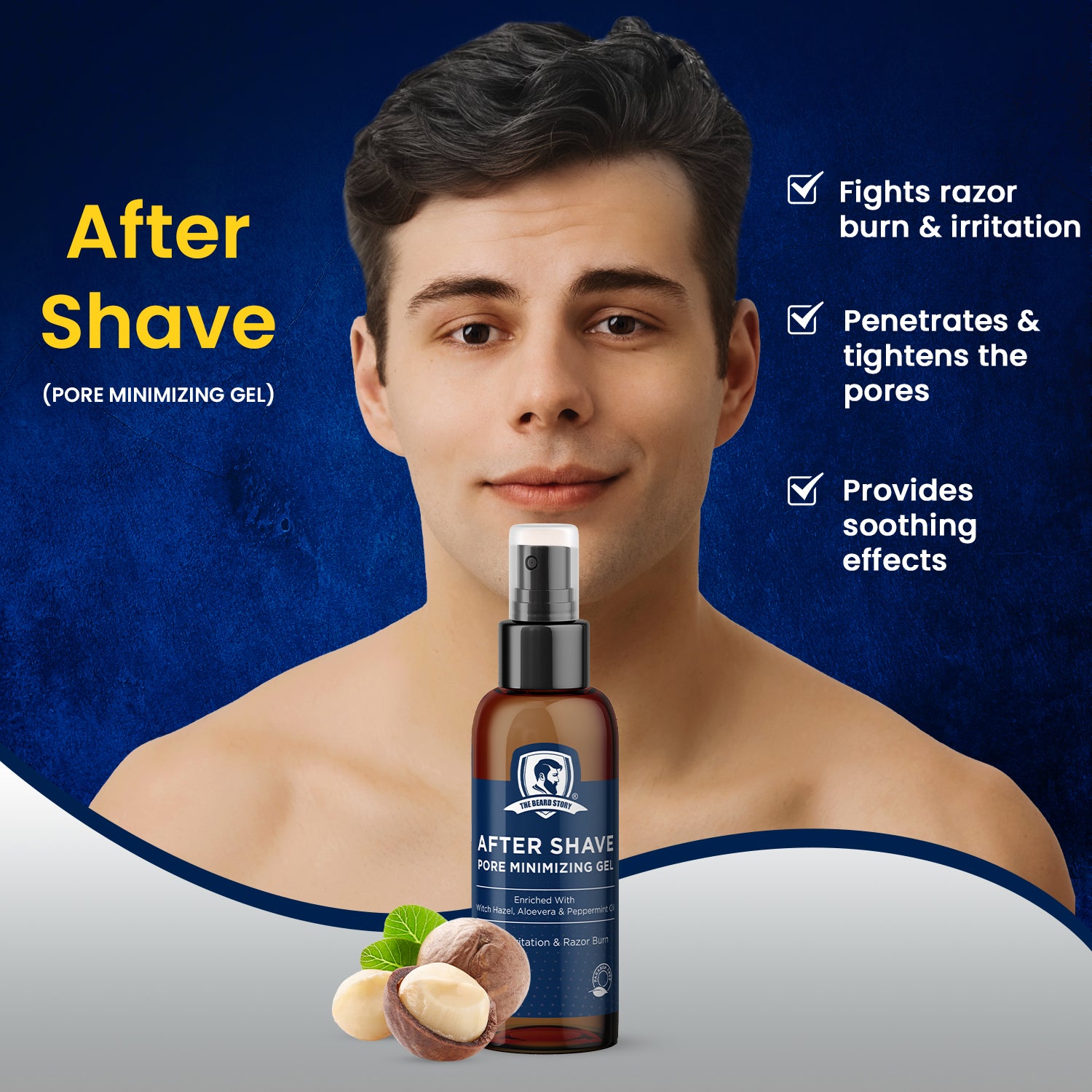 After Shave Gel | For Men | Soothing &amp; Calming | Minimizes Pores &amp; Alcohol Free | Witch Hazel, Aloe vera |  50g