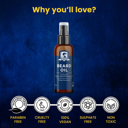 Beard Oil for Grooming | For Men | Long Lasting Moisturisation | Non Sticky | Macadamia Oil, Olive Oil &amp; Jojoba Oil |