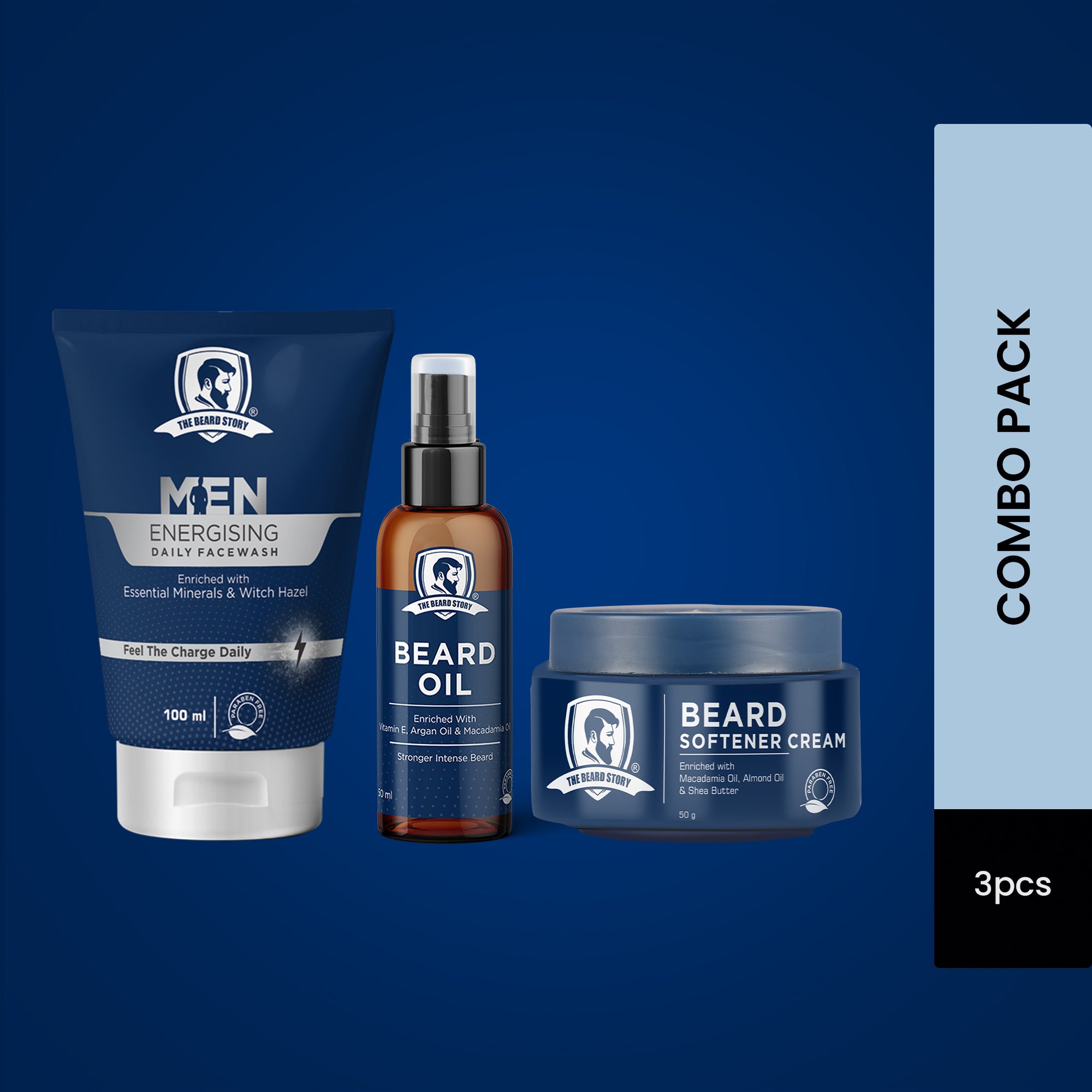 Beard Care Kit | For Men | (Energising Facewash &amp; Beard Oil &amp; Beard Softener Cream)  Deep Cleansing &amp; Moisturisation | Soft Strong Beard